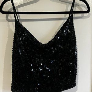 Black Sequin backless tie top